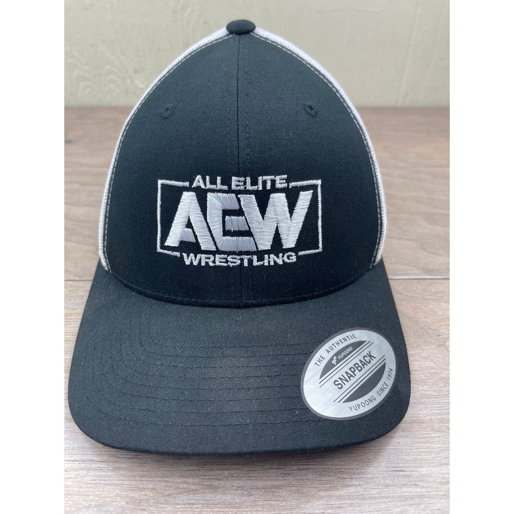 AEW Wrestling Hat Yupoong Classics Snapback Men's Black White Mesh